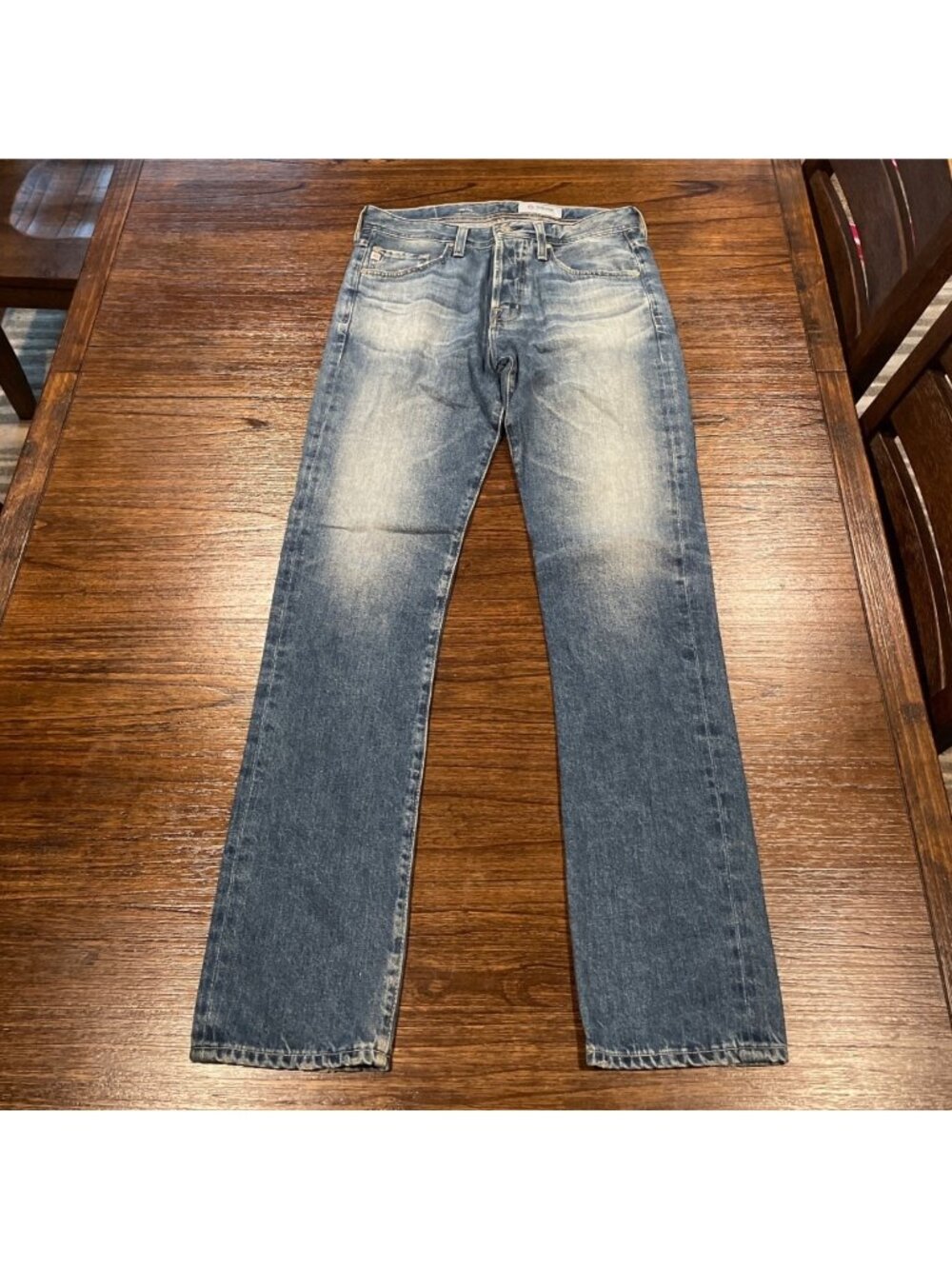 AG Pipe Vintage Tailored Straight Jean Mens 32x34 Button Fly Faded AG-ED Denim